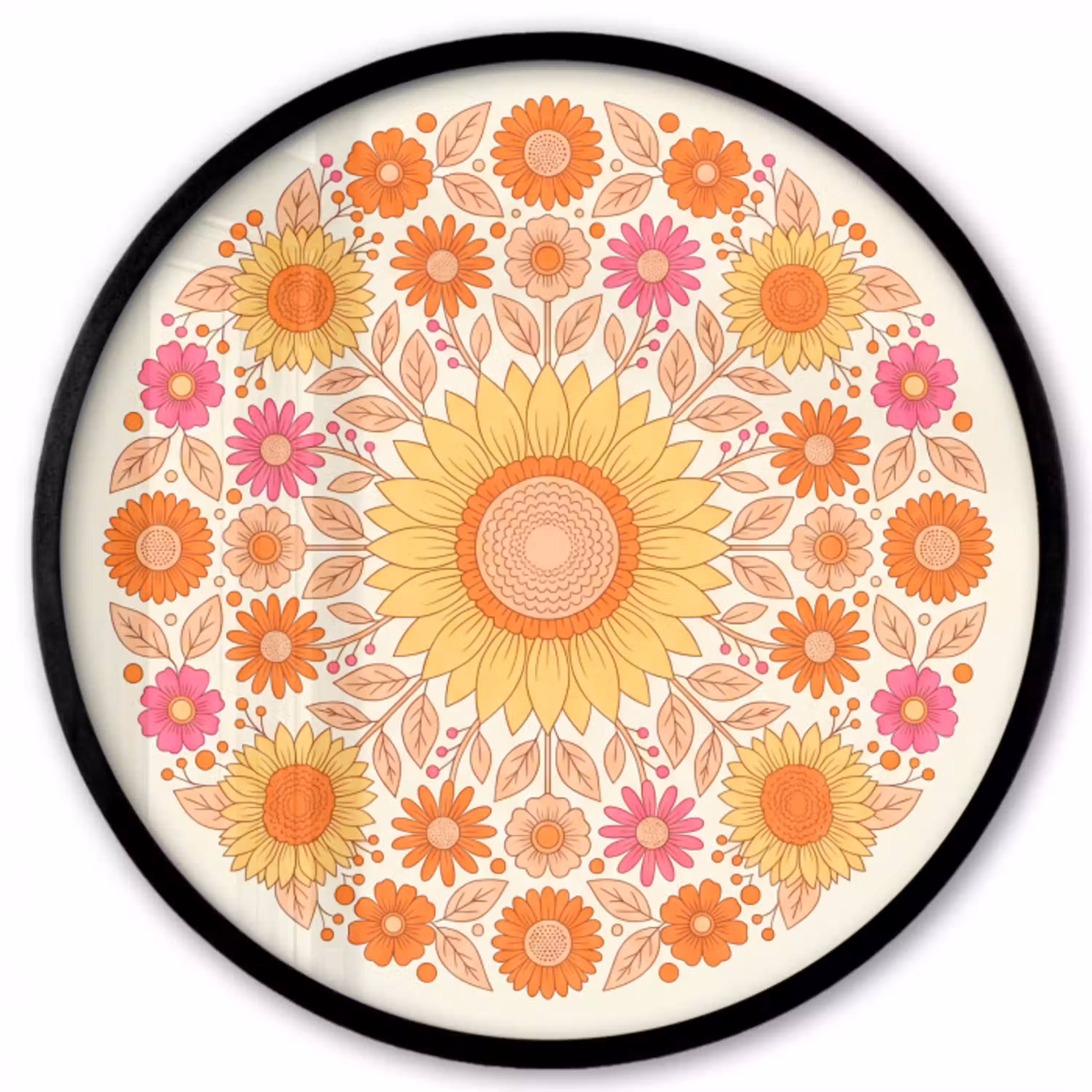 Bloemen - Mandala - Patroon - Kleurrijk Fotolijst rond zonder passe partout klein -3d