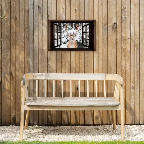 Hert - Sneeuw - Winter - Bos - Dieren - Doorkijk Tuinposter op houten frame 2 cm dik klein -sfeer4