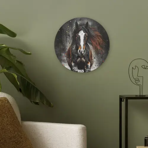 Paard - Dieren - Zwart - Luxe - Modern Akoestische PET Vilt - Rond klein -sfeer2