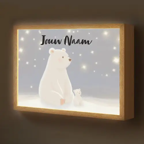 Ijsbeer - Sneeuw - Sterren - Blauw Light Box met batterij (Wandlamp kind) middel -z3d_website