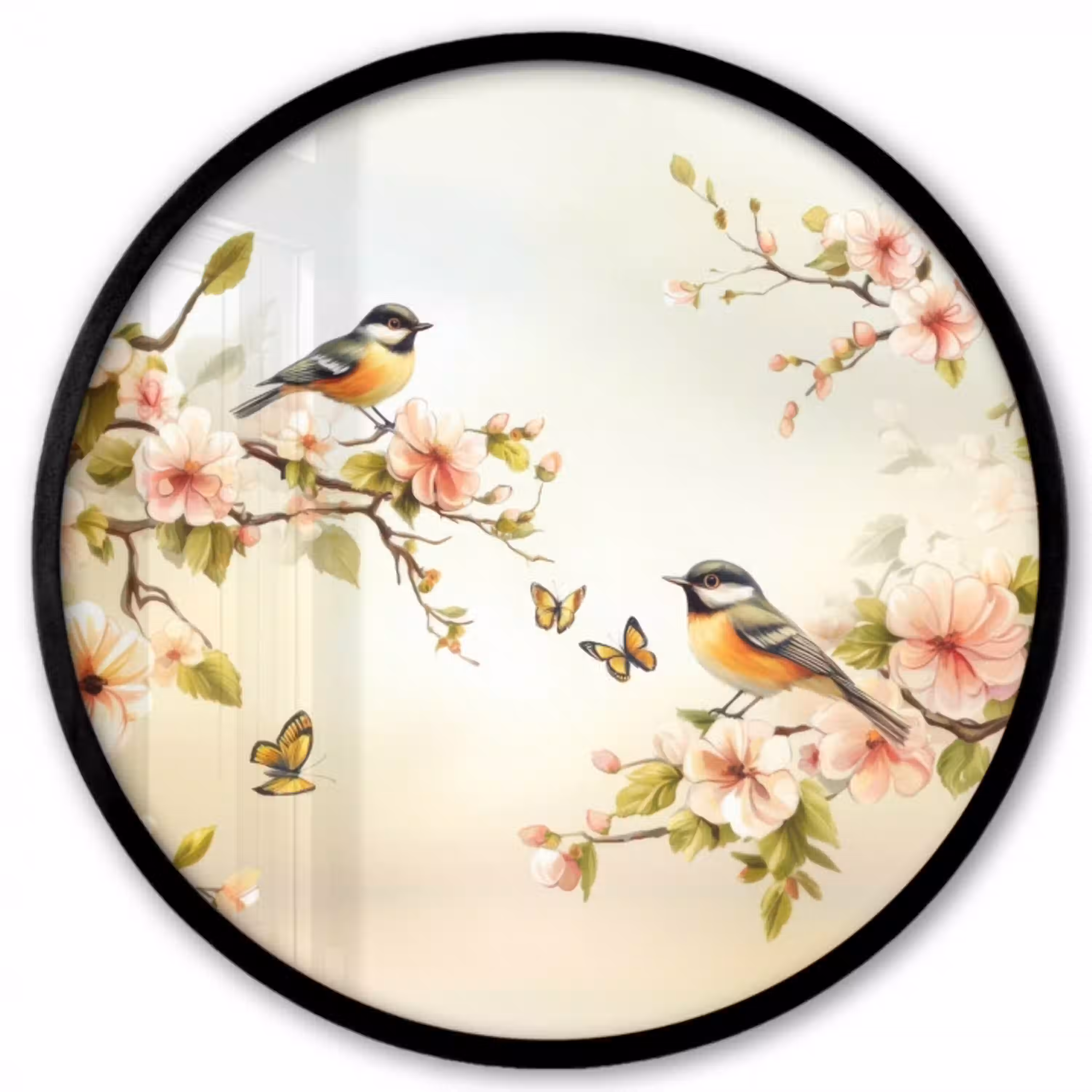 Takken - Bloemen - Vogeltjes - Roze Fotolijst rond zonder passe partout klein -3d