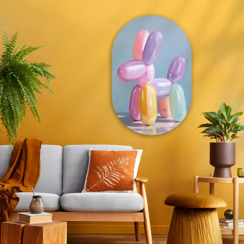 Dier - Ballon - Pasteltinten - Glanzend Wandcirkel Ovaal Glas middel -sfeer4