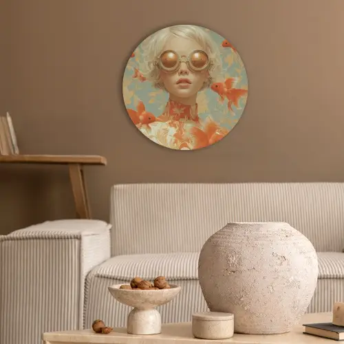 Goudvissen - Oranje - Vrouw - Blond Akoestische PET Vilt - Rond klein -sfeer1
