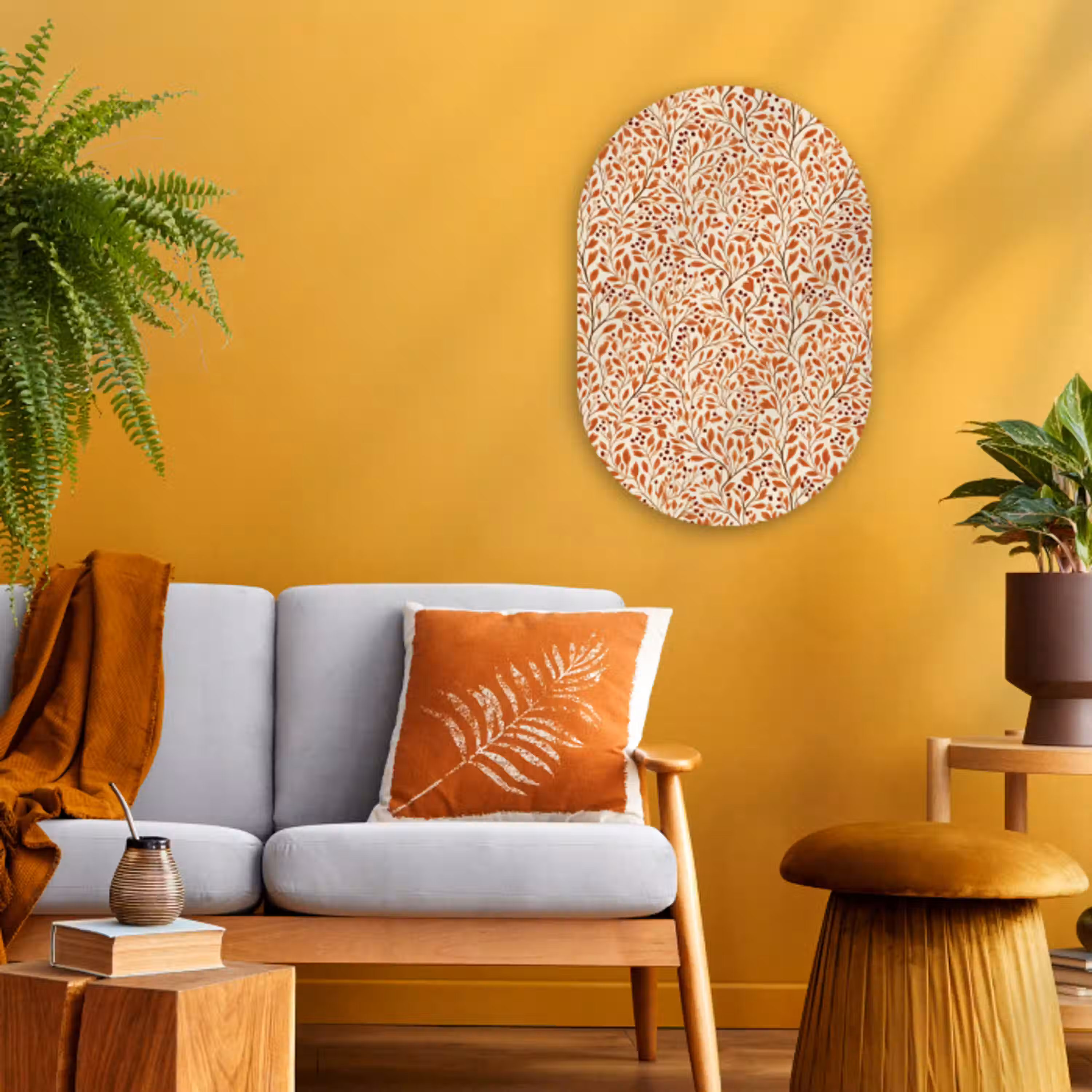 Bladeren - Botanisch  - Terracotta Wandcirkel Ovaal Forex klein 630 -sfeer4