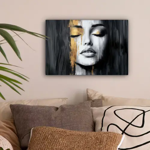 Gezicht - Vrouw - Penseelstreken - Abstract canvas 2cm klein -sfeer1