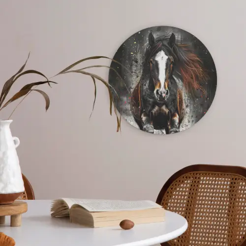 Paard - Dieren - Zwart - Luxe - Modern Akoestische PET Vilt - Rond klein -sfeer3