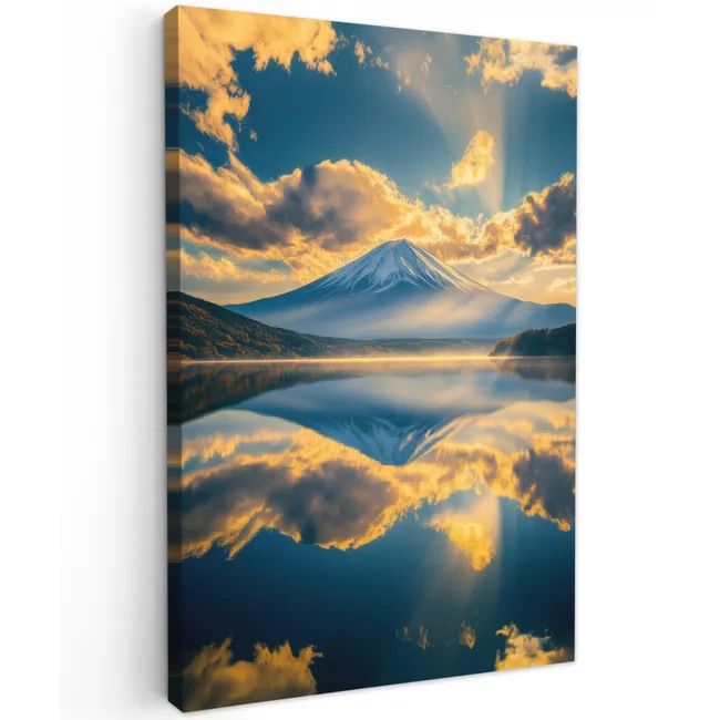 Berg - Rivier - Zonsondergang Tuinposter op houten frame 2 cm dik klein -3d