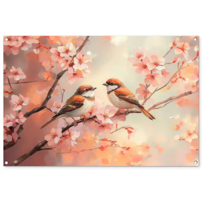 Tuinposter - Vogels - Romantic - Bloesemtak