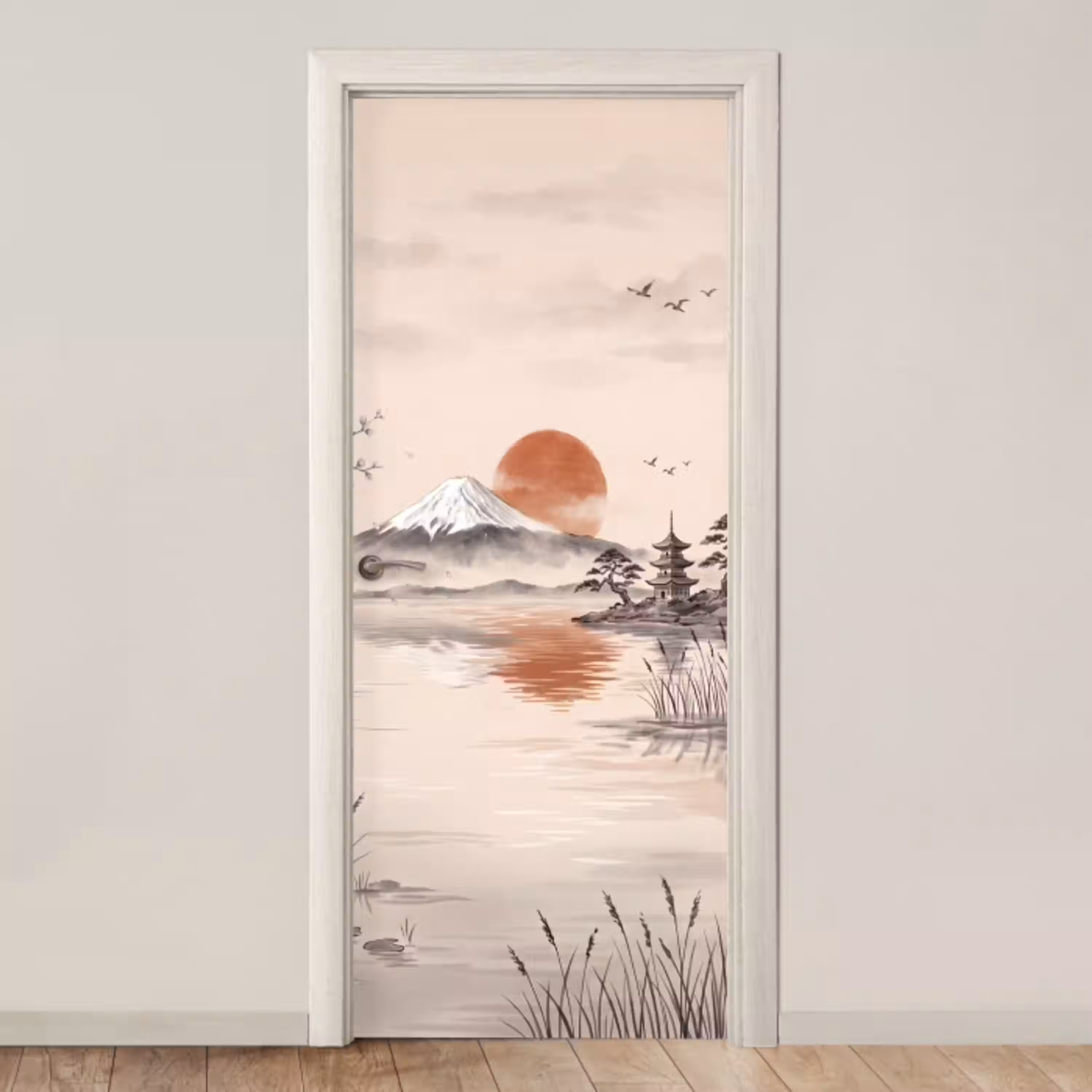 Bergtop - Meer - Bloesem deurposter klein -3d_beige