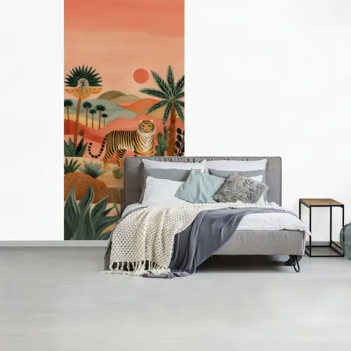 Tijger - Kleurrijk - Palmen - Cactus fotobehang vinyl groot -slaapkamer