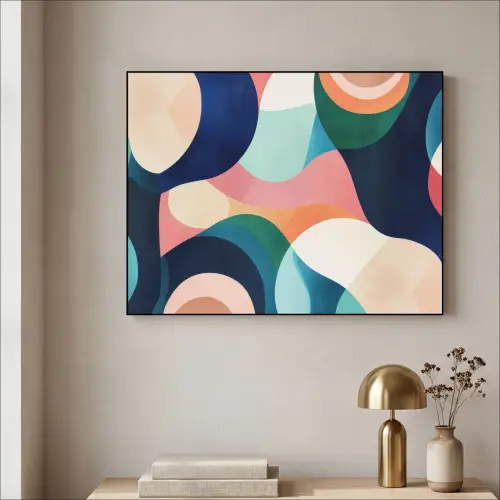 Abstract - Blauw - Roze Textielframe - compleet frame klein -sfeer2