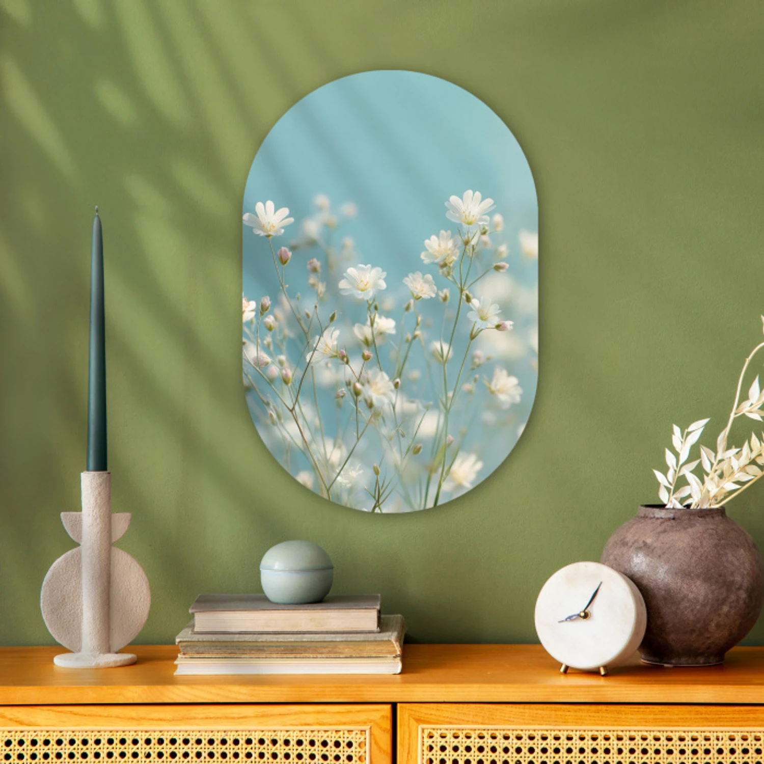 Stengels - Bloemen - Lucht - Wit Wandcirkel Ovaal Forex klein -sfeer2