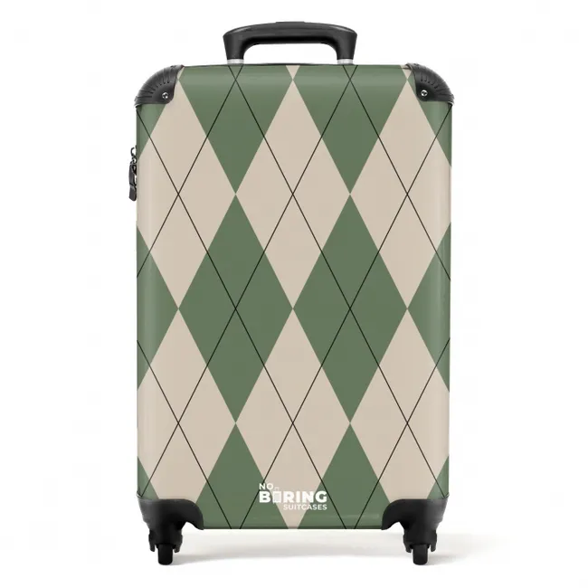 Suitcase - Green with beige plaid pattern