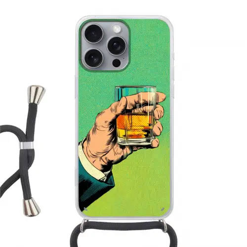Whisky - Glas - Hand - Groen Hoesje iPhone 16 Pro Max met koord klein -3d