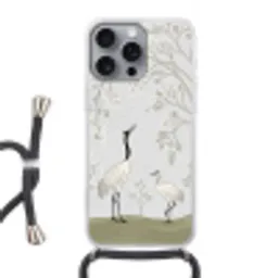 Minimalistisch - Kraanvogels - Blauw Hoesje iPhone 16 Pro Max met koord klein -3d