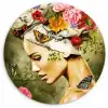 Vrouw - Bloemen - Kleuren - Vlinders - Rozen - Hoofddoek Wandcirkel kunststof plaat 5mm dik klein -3d