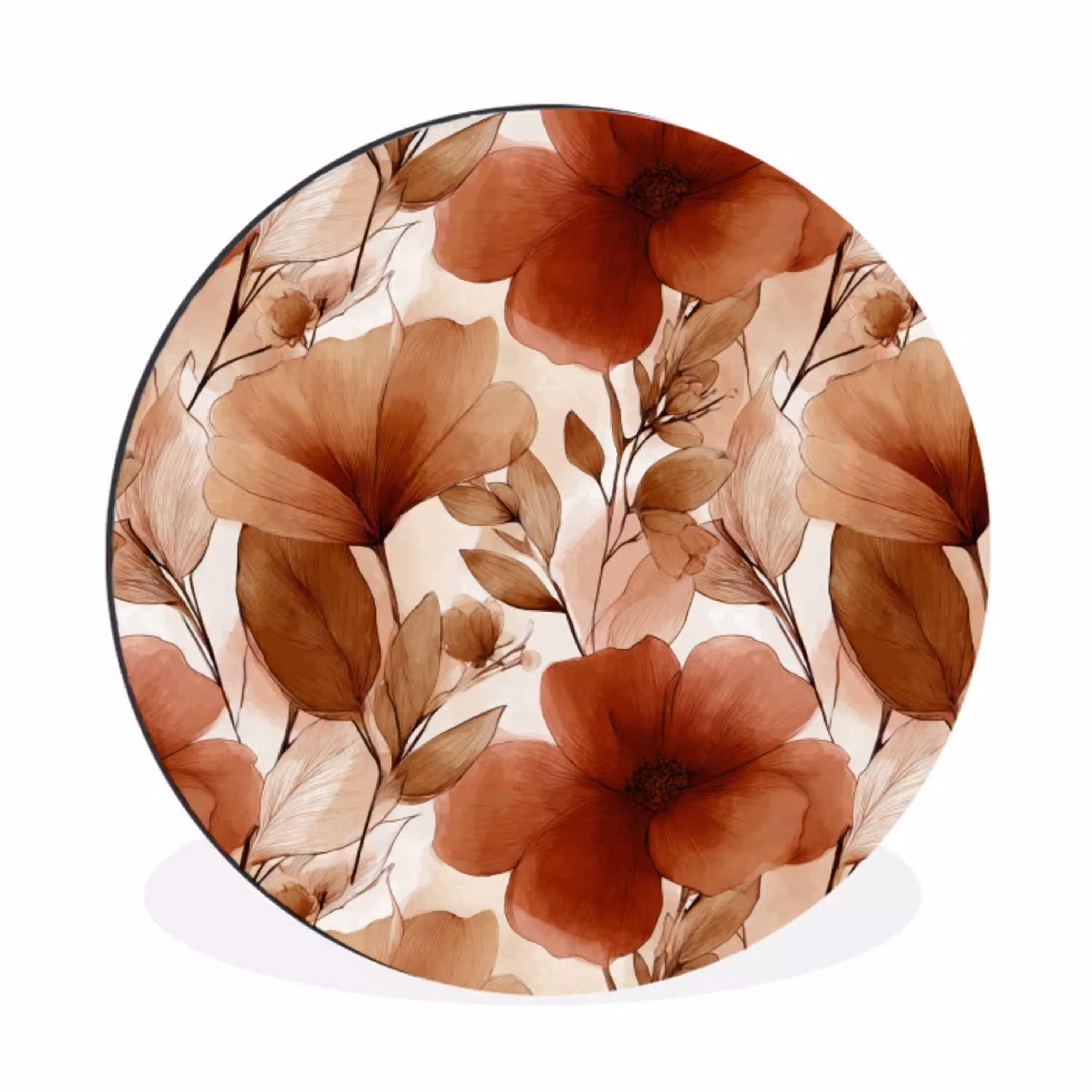 Bloemen - Aquarel - Botanisch - Terracotta Wandcirkel aluminium klein 190 -3d
