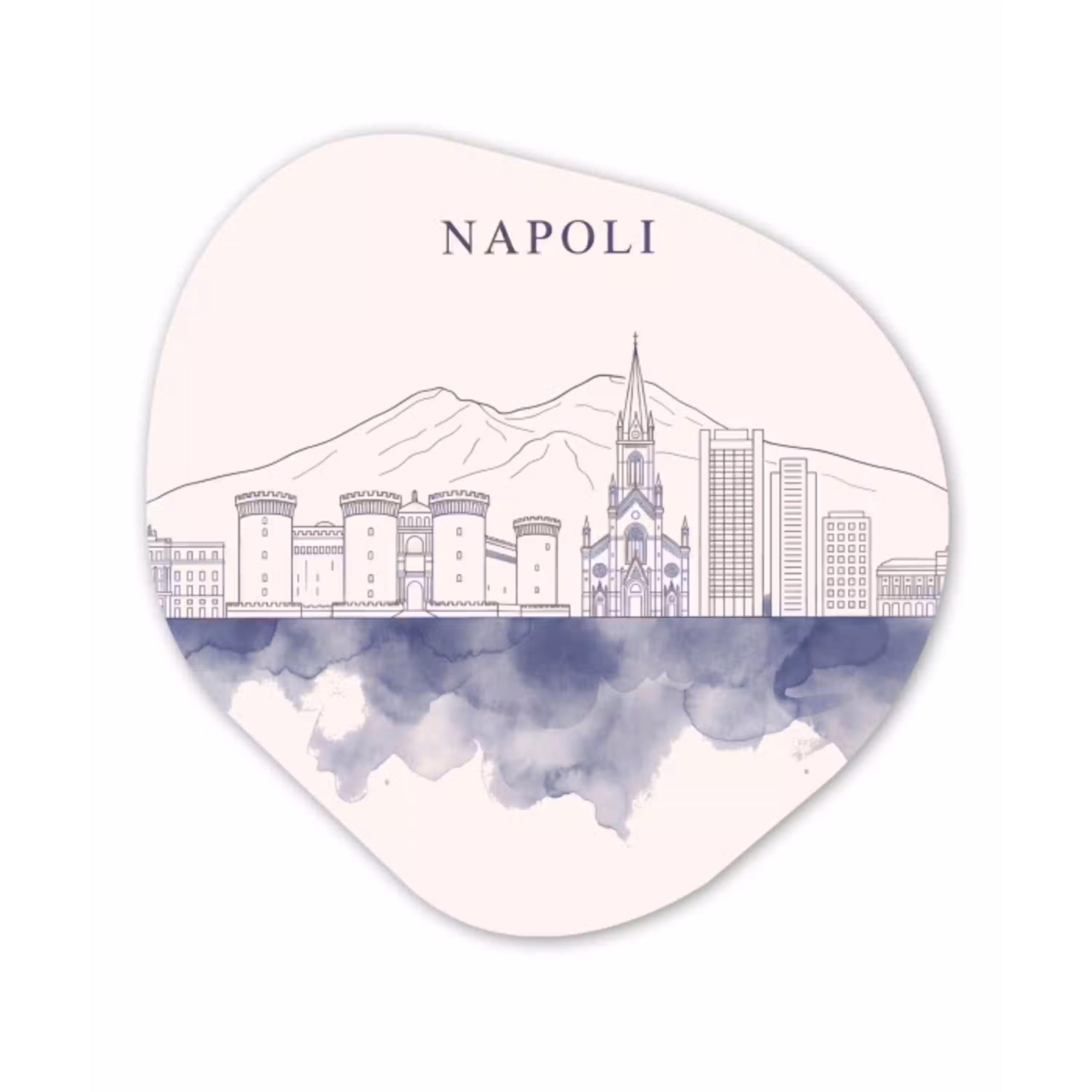Napels - Skyline - Italie - Lijntekening - Aquarel Wandcirkel Organisch Forex 3mm klein -3d