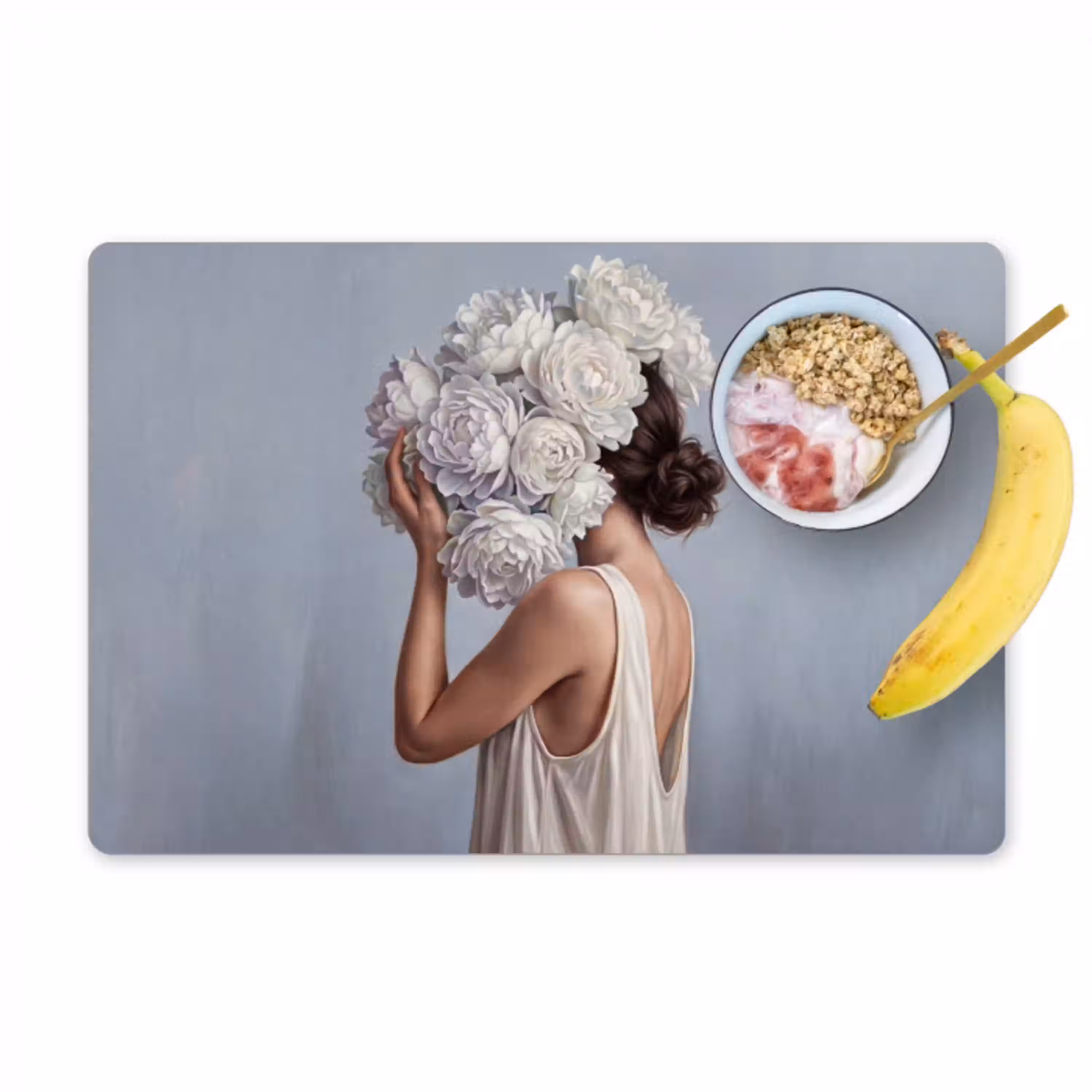 Bloemen - Vrouw - Wit Placemat vinyl groot -zzzproduct_Kitchenyeah-website
