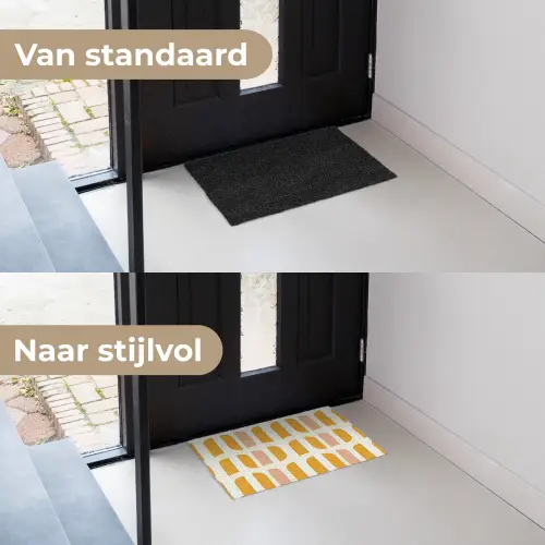 Geometrisch - Patroon - Geel - Roze Deurmat klein 898 -voor-na_NL