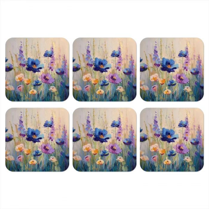 Zomers - Wilde bloemen - Penseelstreken onderzetter kurk middel -3d