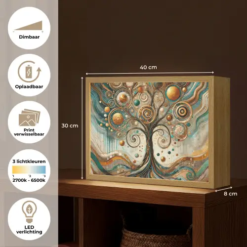 Levensboom - Boom - Abstract - Modern Light Box met batterij (Wandlamp) middel -USP_websiteoverzichtNL