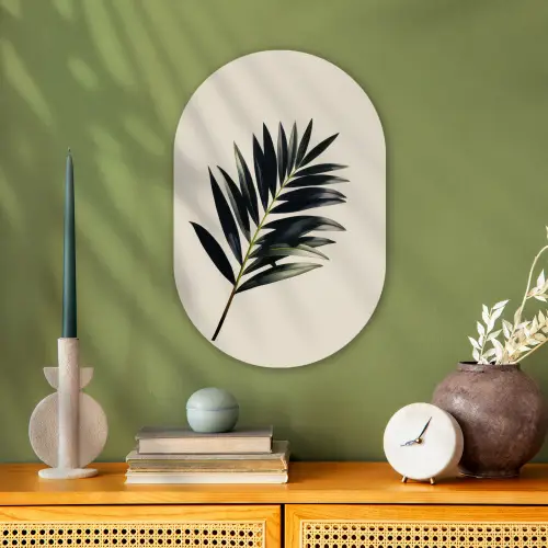 Palmblad - Subtiel - Groen - beige Wandcirkel Ovaal Forex klein -sfeer2