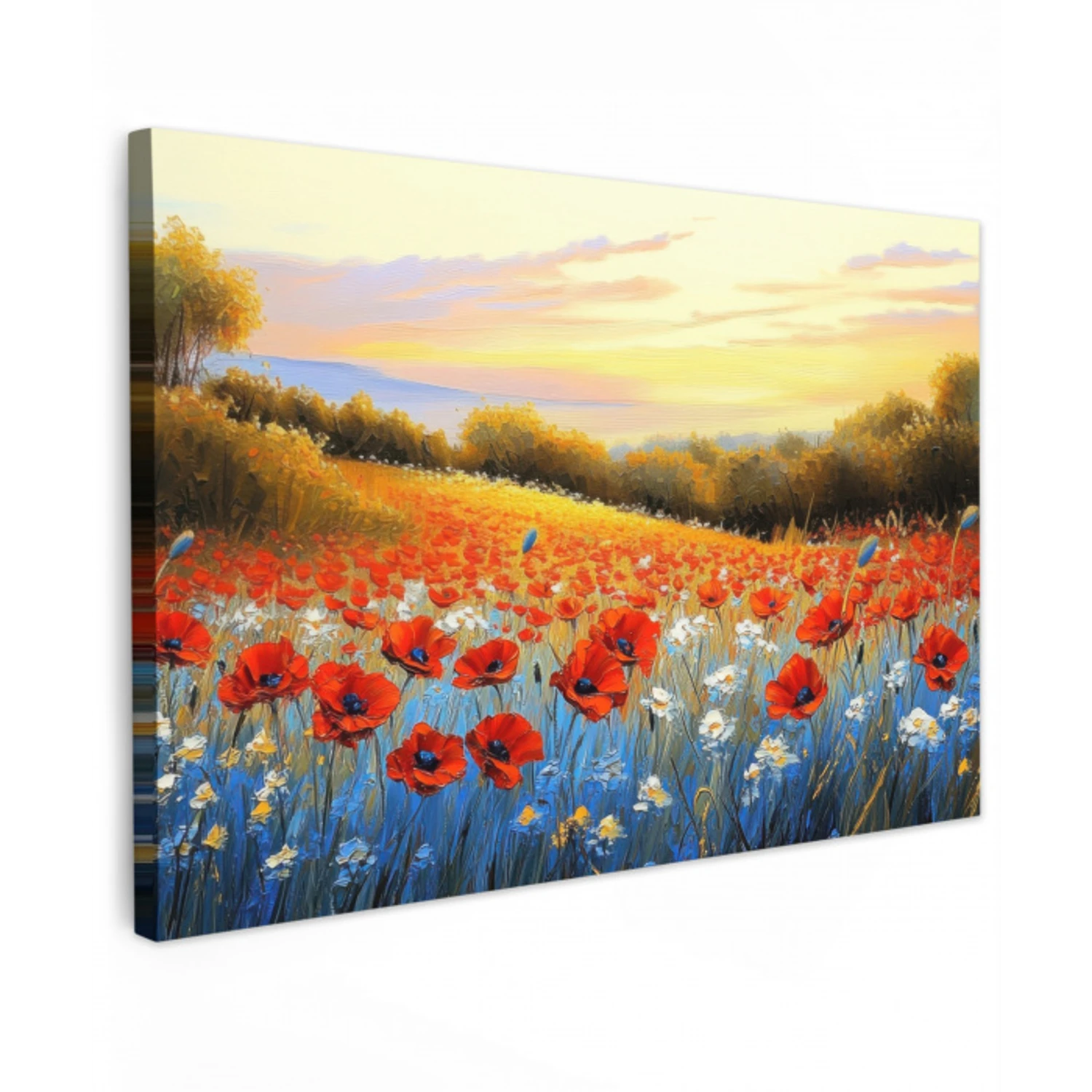 Klaproos - Bloemenveld - Kleurrijk Tuinposter op houten frame 2 cm dik klein -3d