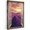 Doorkijk - Lavendel - Landschap - Bloemen - Paars Tuinposter op houten frame 2 cm dik klein -3d