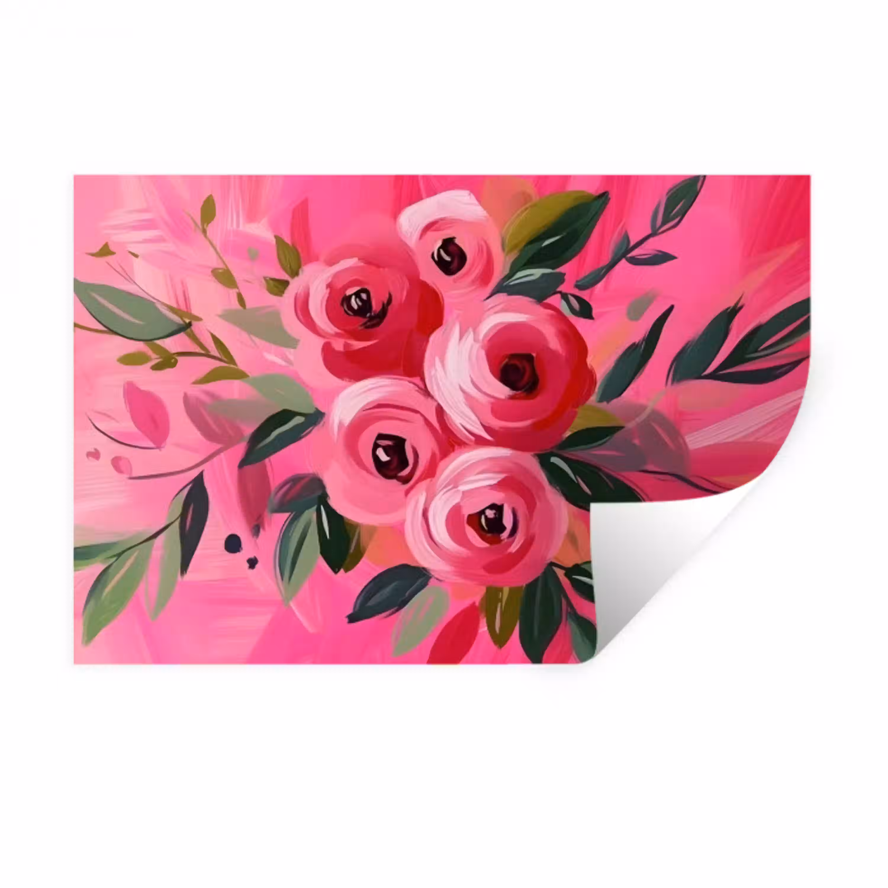 Bloemen - Verf - Roze Muursticker klein -3d