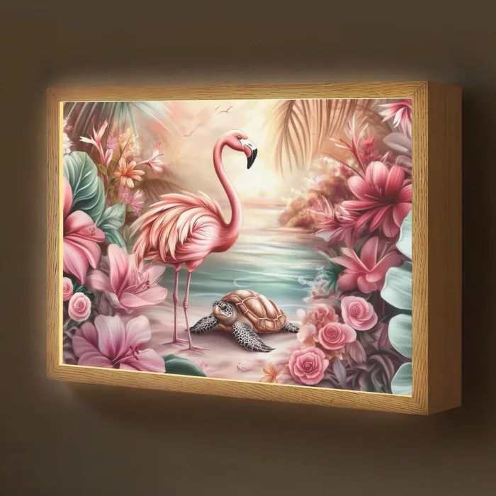 Flamingo - Schildpad - Roze Light Box met batterij (Wandlamp kind) middel -z3d_website