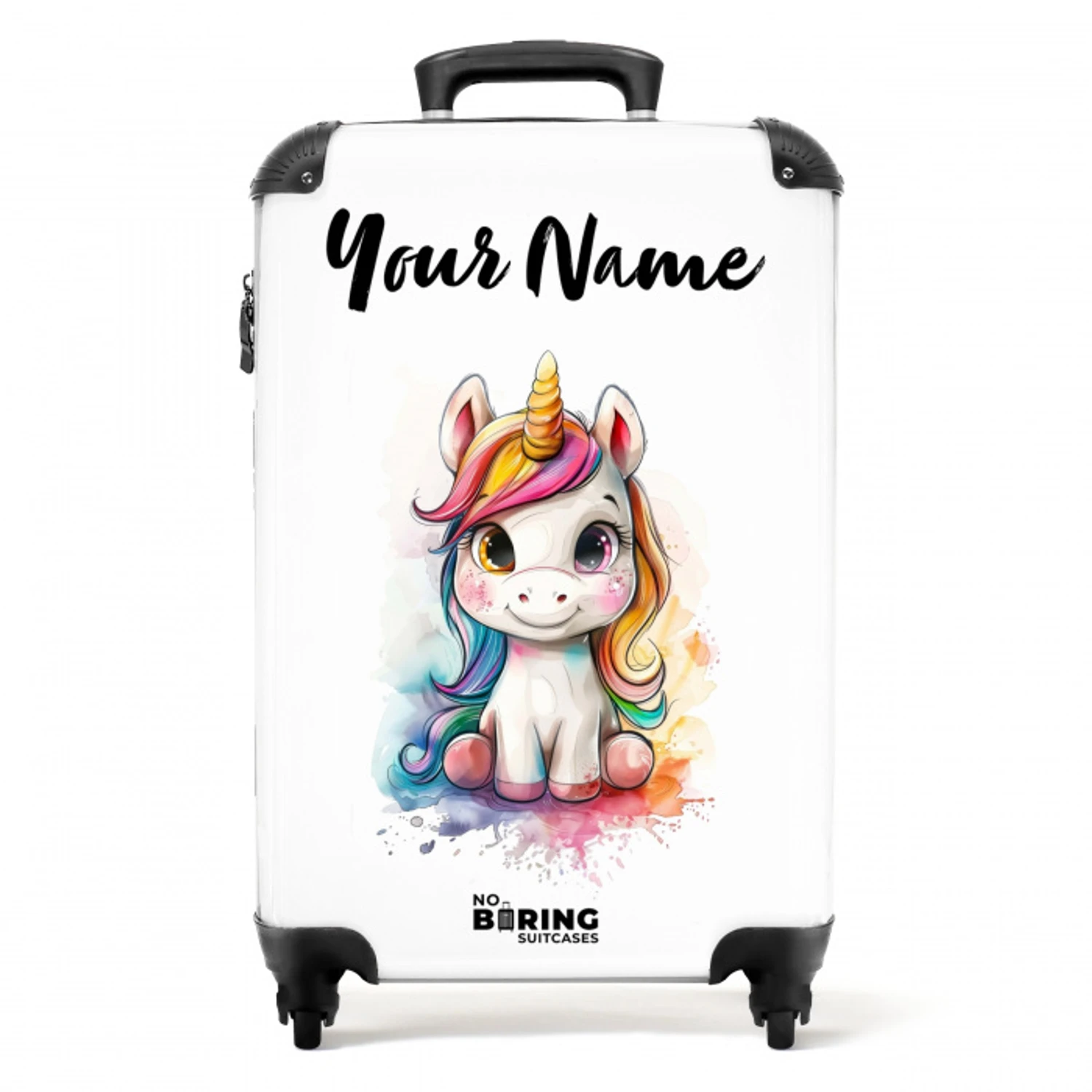 Witte Eemhoorn met Kleurrijke Manen en Verfspatten NBS - Handbagage koffer - Kinderen Unisex middel -productfoto_recht