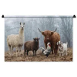 Boerderijdieren - Groep - Mist - Natuur - Rustiek Wandkleed katoen middel -zz3d