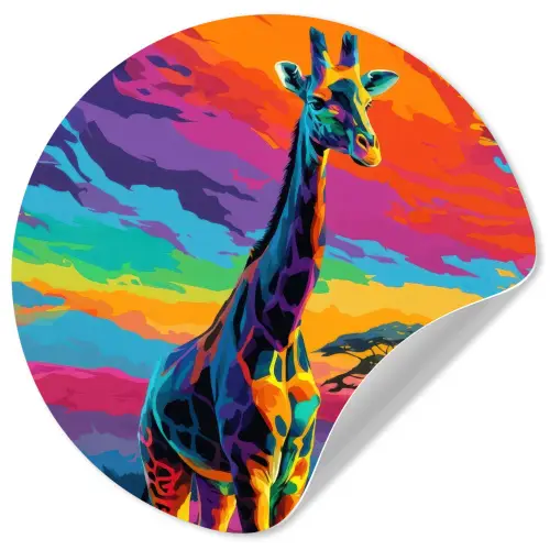 Giraffe - Savanna - Lucht - Gekleurd Wandcirkel behangsticker klein -3d