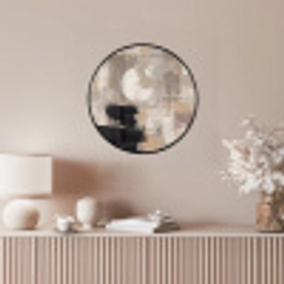 Abstract - Cirkel - Modern - Beige - Zwart - Minimalistisch Fotolijst rond zonder passe partout klein -sfeer3