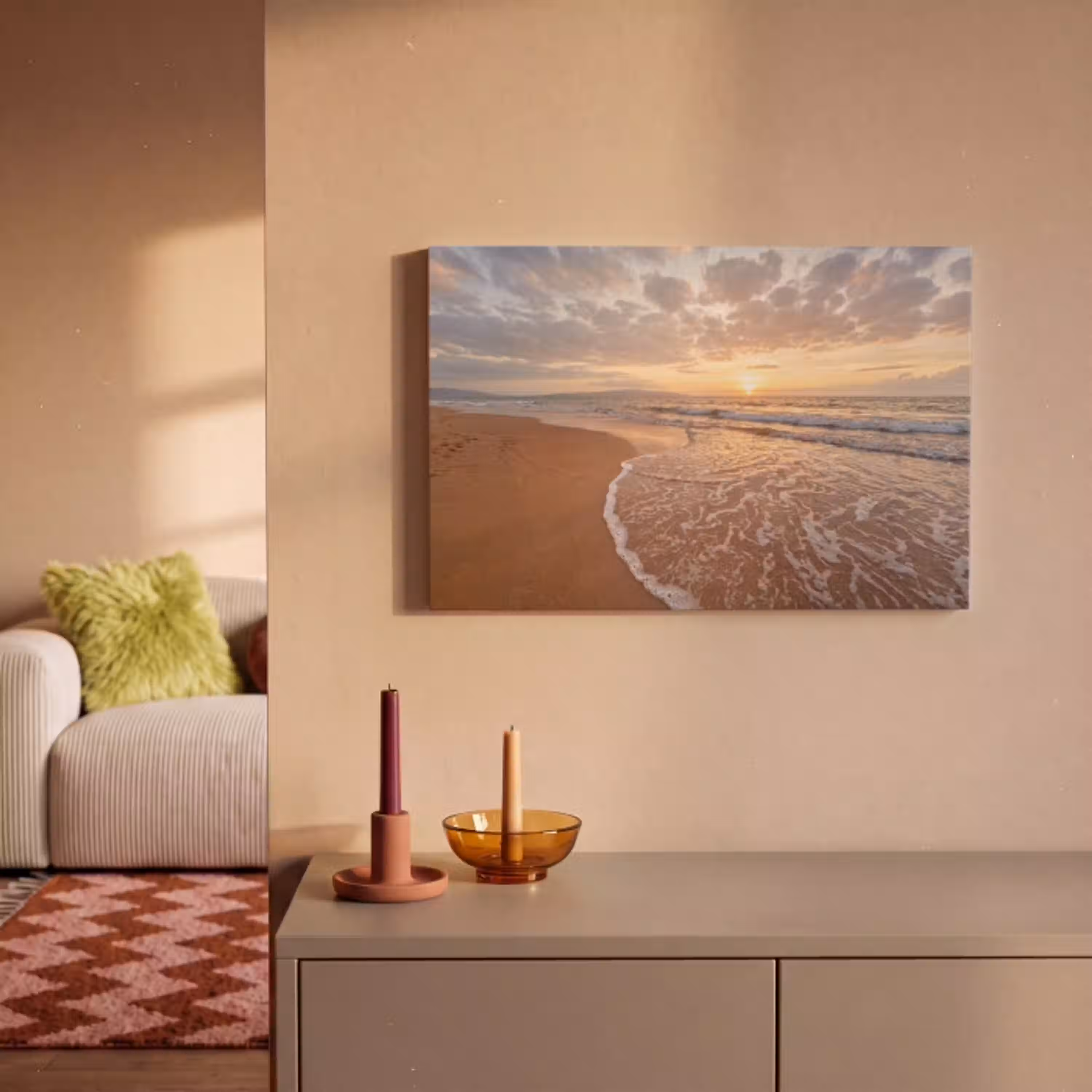 Zee - Kustlijn - Wolken - Landschap - Oranje canvas 2cm klein -sfeer1