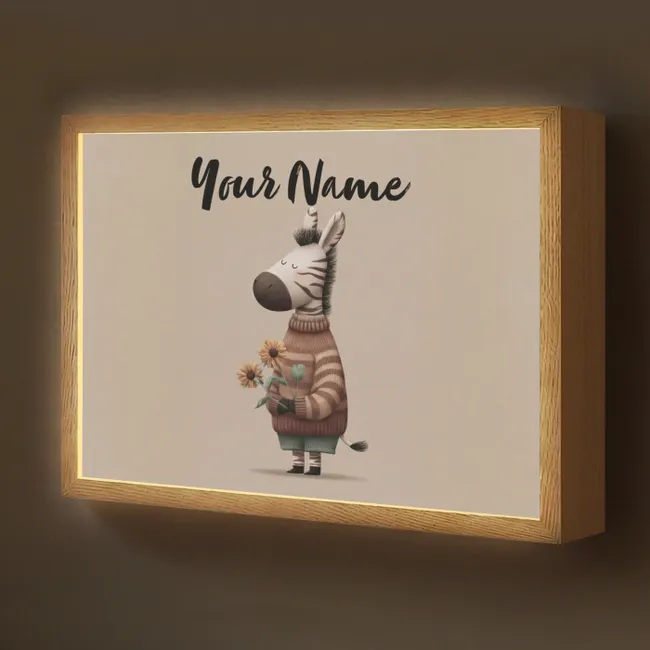 Lightbox - Kids' Wall Lamp with Name -. Zebra - Sunflowers - Warm