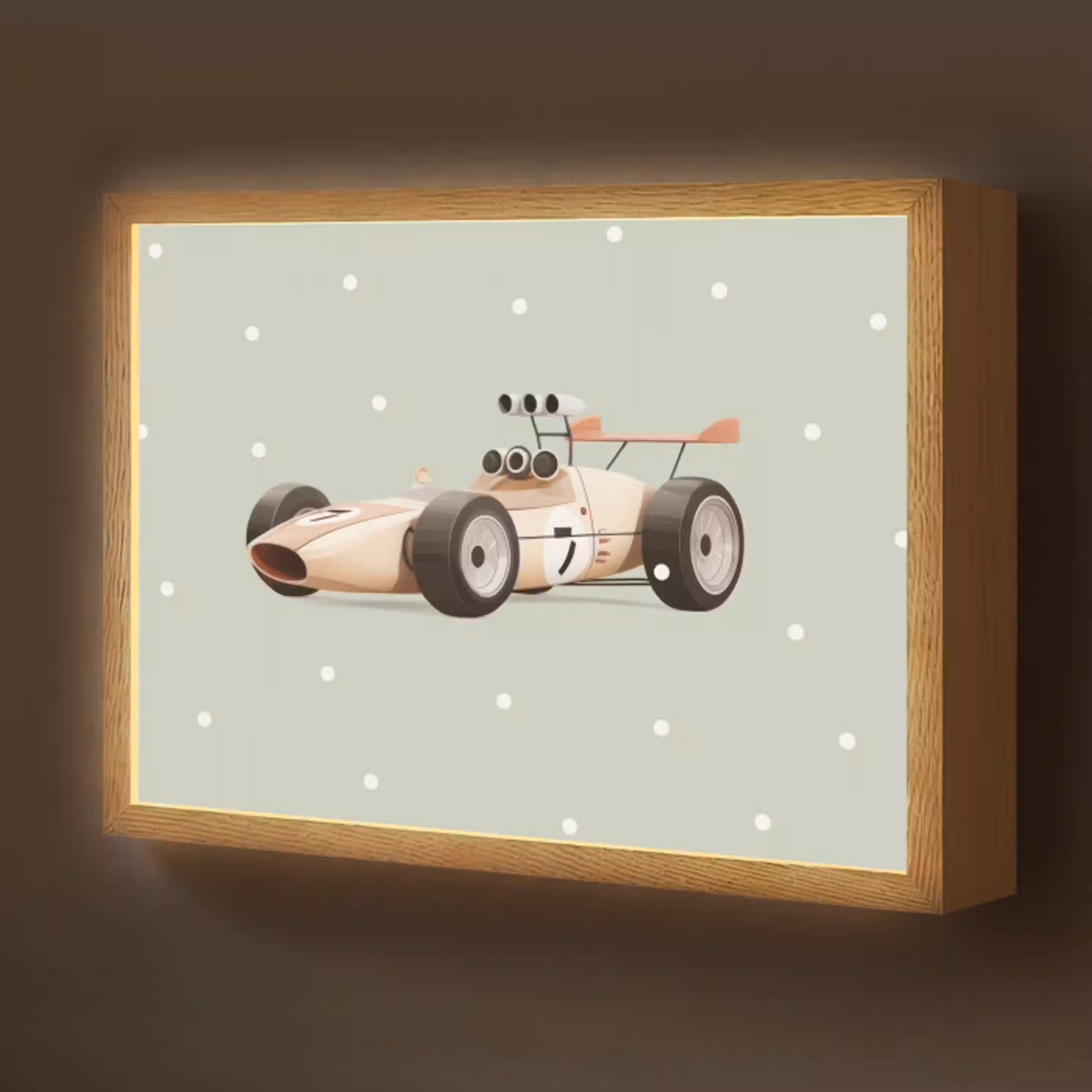 Beige - Raceauto - Stippen Light Box met batterij (Wandlamp kind) middel -z3d_website