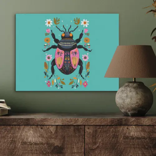Kever - Bloemmotieven - Turquoise - Bladeren PET vilt klein -sfeer2