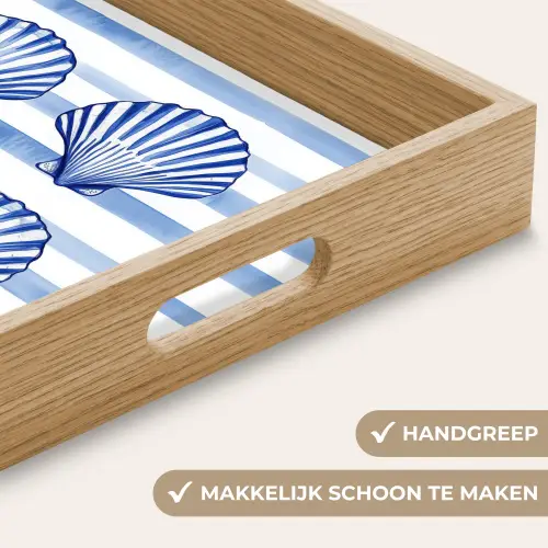 Vier schelpen - Blauw - Wit - Strepen Dienblad Rechthoek middel -USP_HandgreepNL