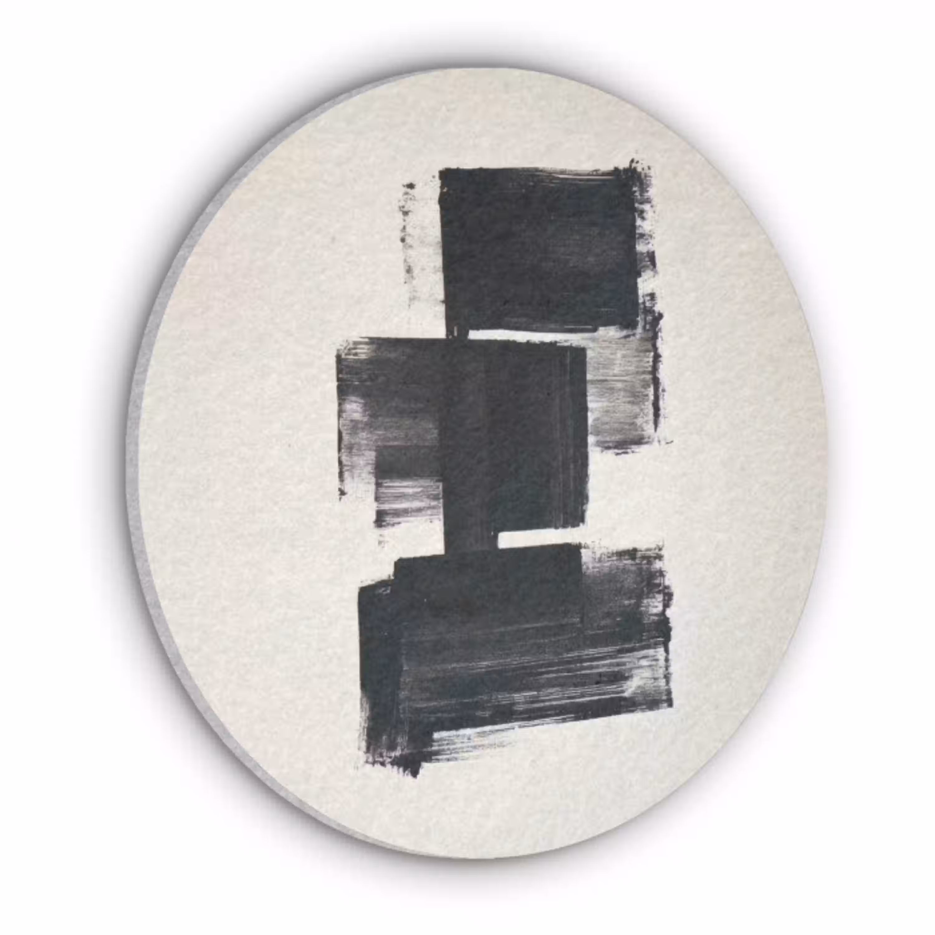 Rechthoeken - Penseelstreken - Abstract - Zwart Akoestische PET Vilt - Rond klein -3d