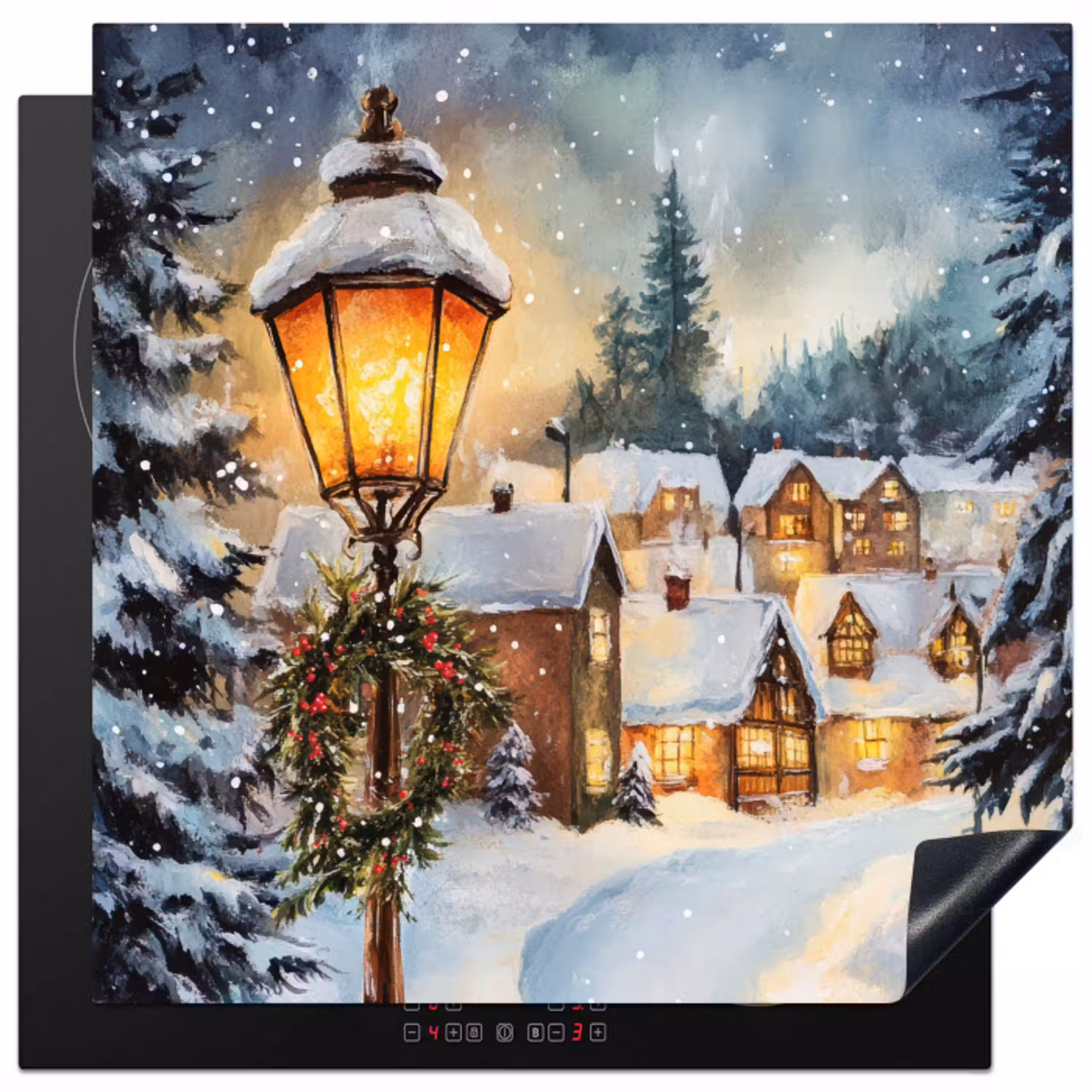 Kerstdorp - Huizen - Sneeuw - Kerst Inductie beschermer vinyl 3mm middel -3d