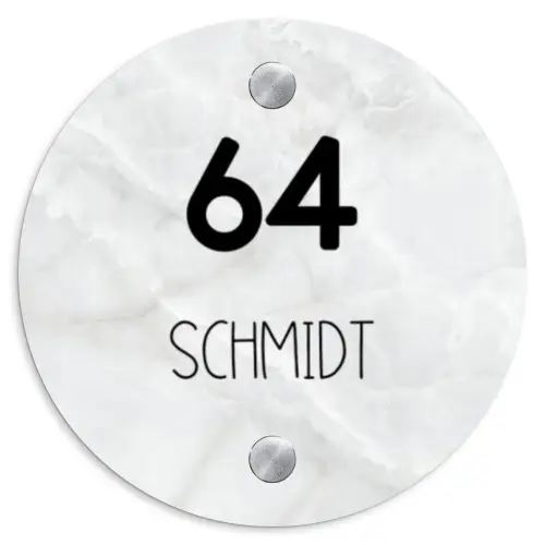 Lichtgrijs marmer - Modern Naambord Rond klein -3d
