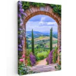Doorkijk - Toscane - Landschap - Poort Tuinposter op houten frame 2 cm dik klein -3d