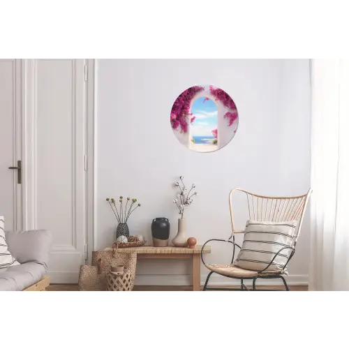 Zee - Roze - Bloemen - Poort Wandcirkel aluminium klein -woonkamer