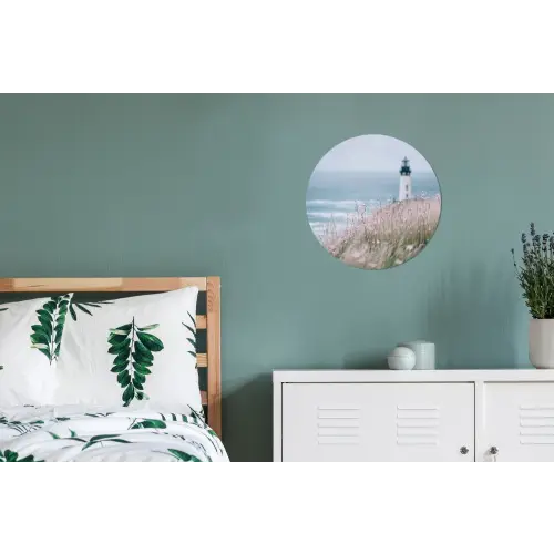 Vuurtoren - Klif - Zee - Bloemen Wandcirkel aluminium klein -slaapkamer