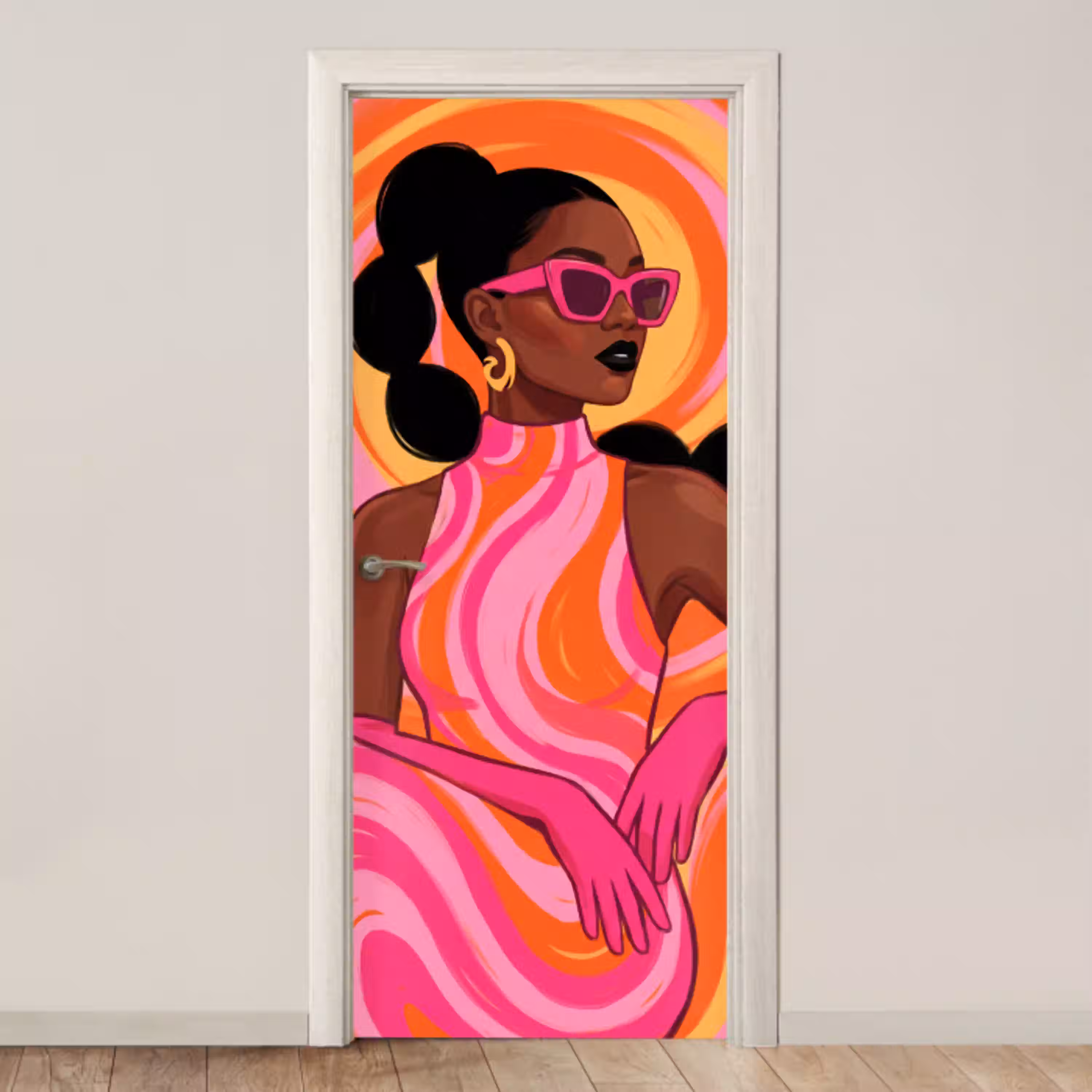 Vrouw - Portret - Kunst - Abstract - Roze deurposter klein -3d_beige