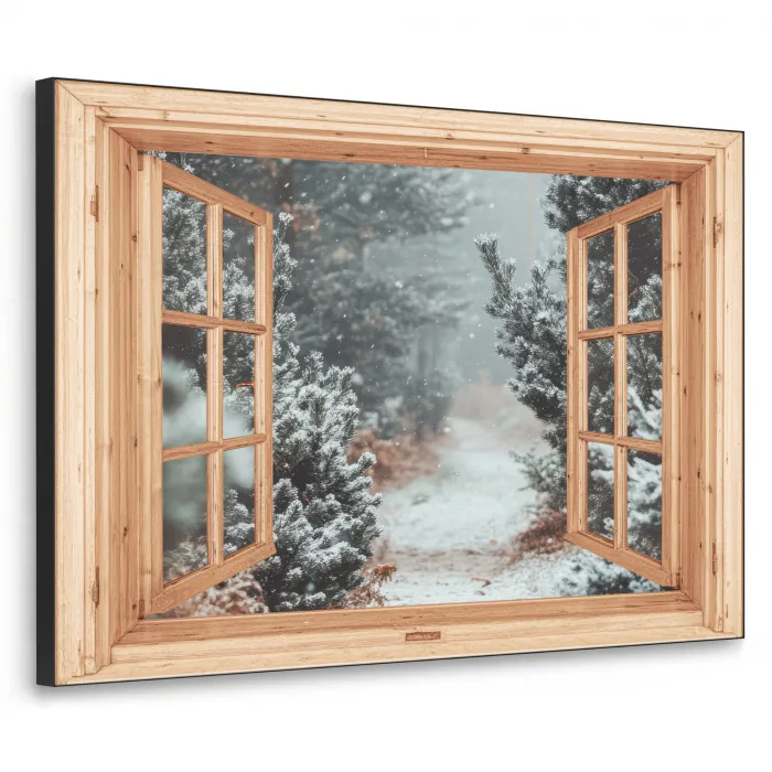 Bos - Winter - Bomen - Natuur - Pad - Doorkijk Textielframe - compleet frame klein -3d