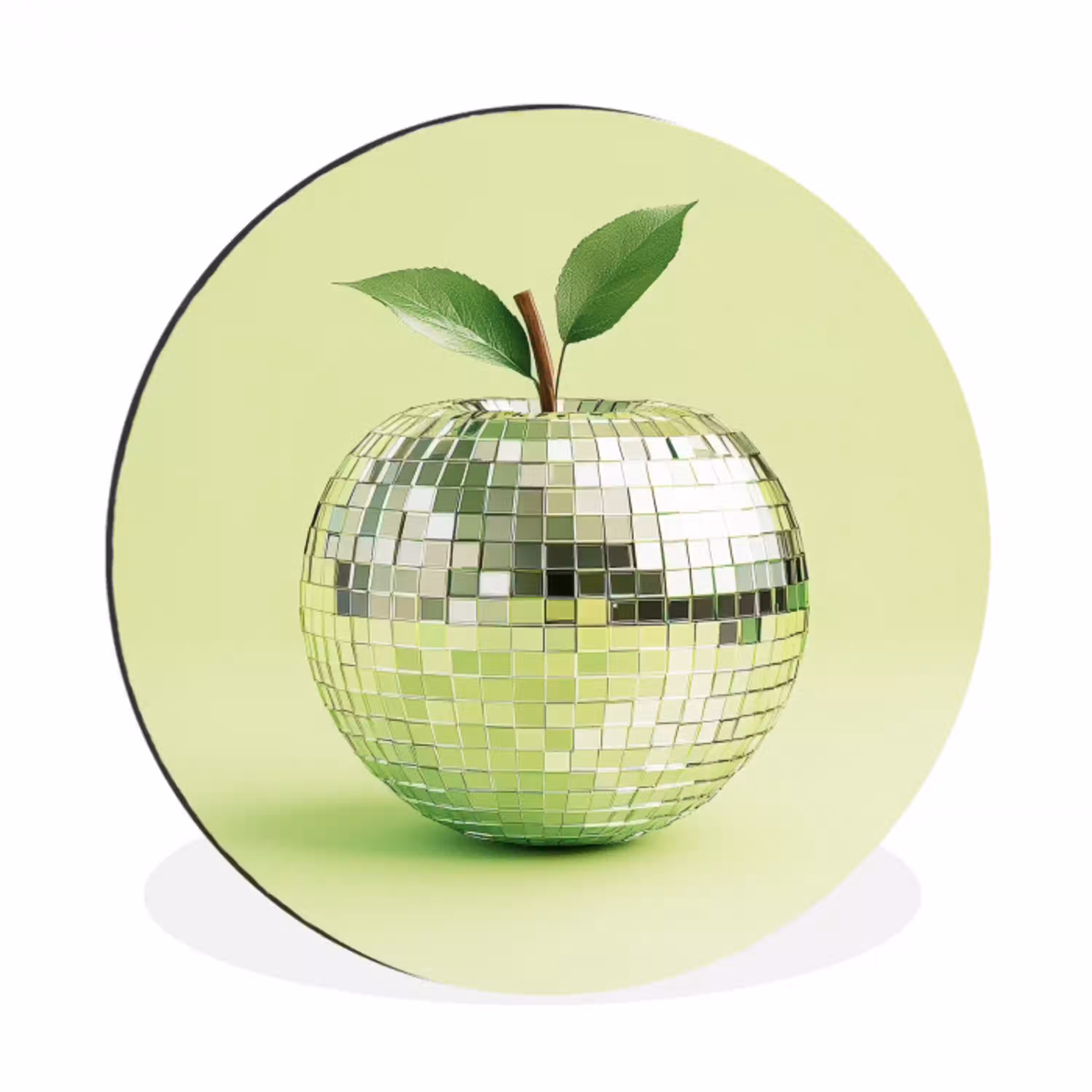 Groen - Disco - Decoratie - Appel Wandcirkel aluminium klein -3d