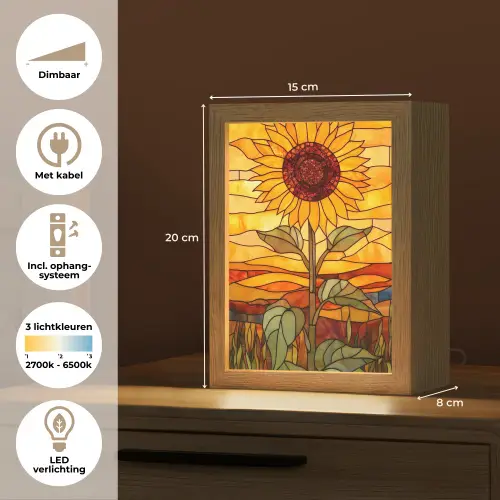 Zonnebloem - Mozaïek - Zonsondergang - Geel Light Box met kabel (Tafellamp) klein -USP_NL